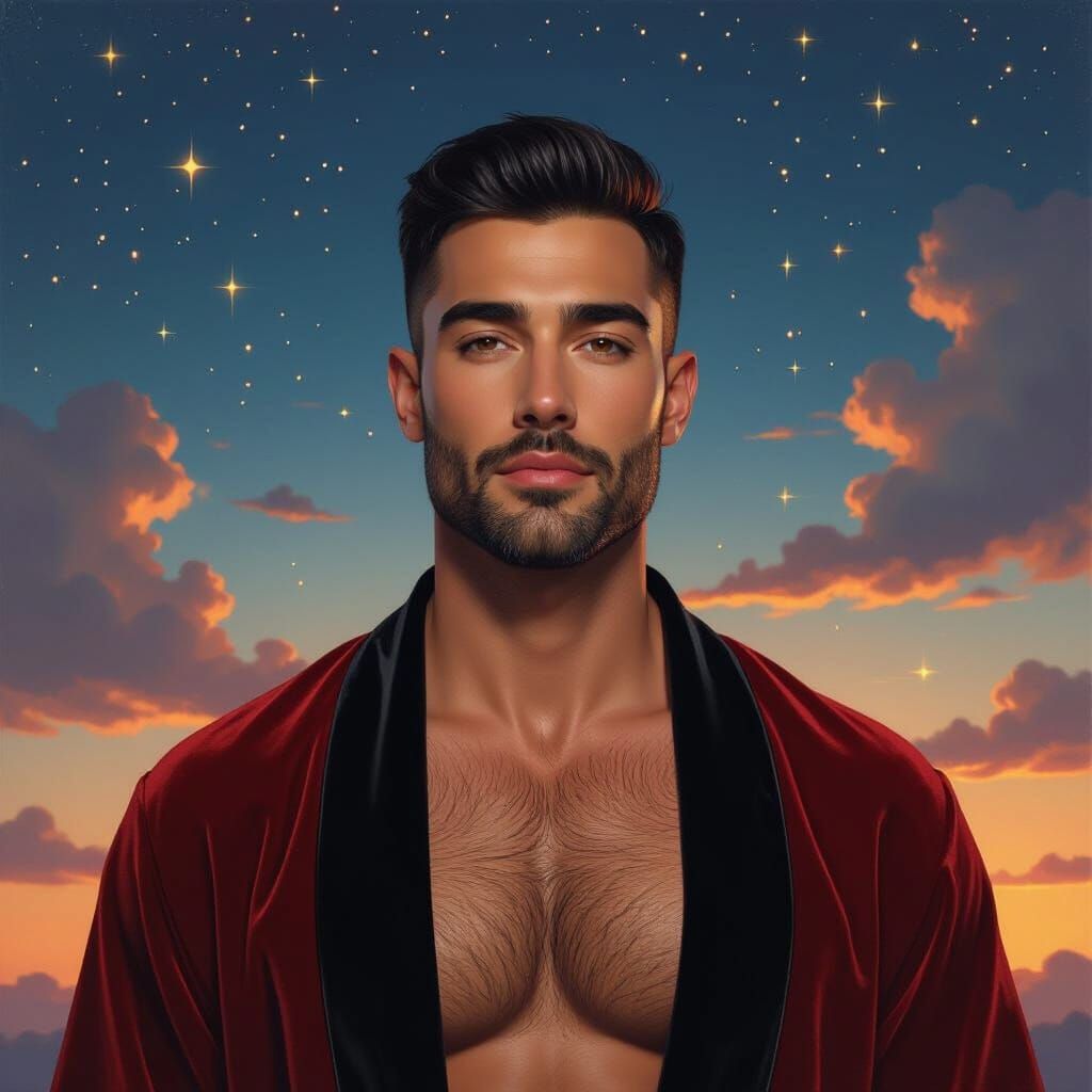 Handsome Man in Velvet Robe, Impasto Oil Painting