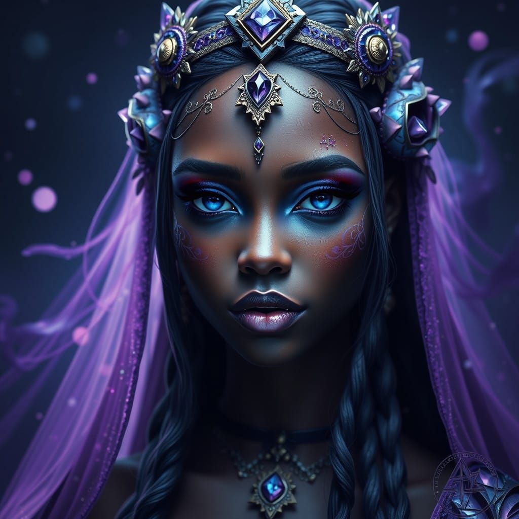 Ethereal Mocha Bride in Vibrant Amethyst and Midnight Blue H...