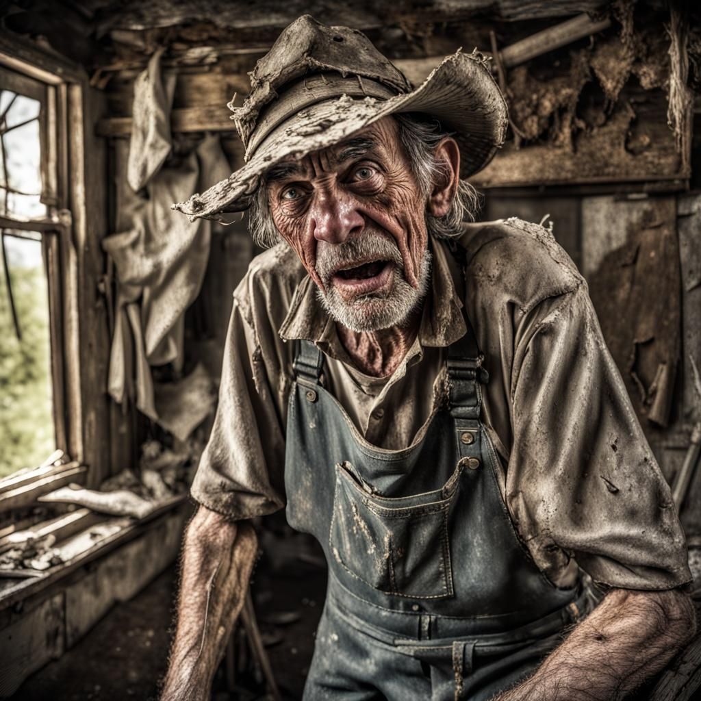 Grinning Appalachian Man Smeared in Mud, Photorealistic 3D