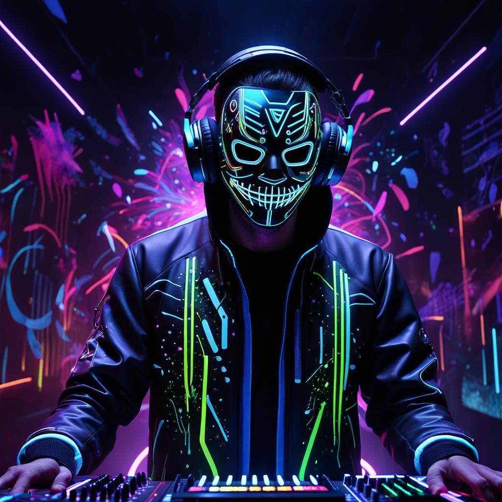 Futuristic DJ in Neon Splatter, Digital Art