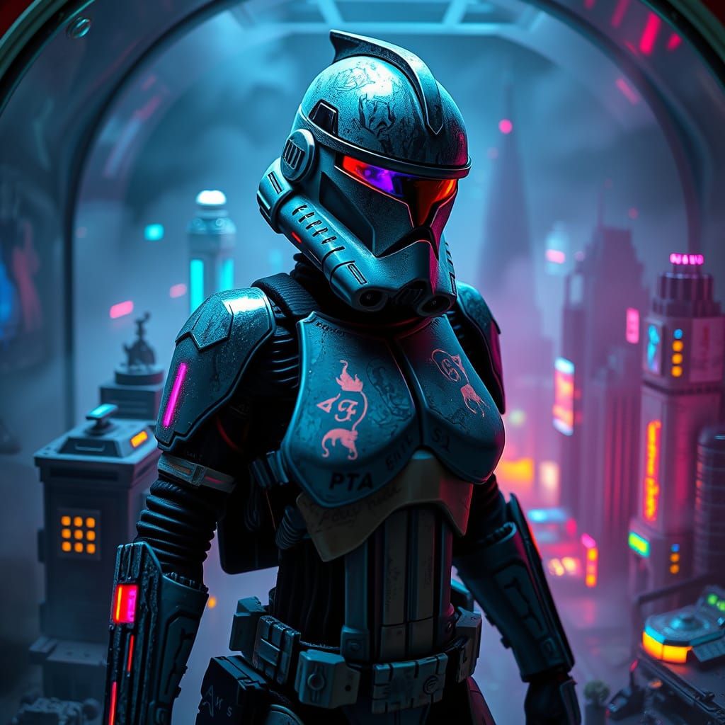 Female Clone Trooper in Cyberpunk Terrarium