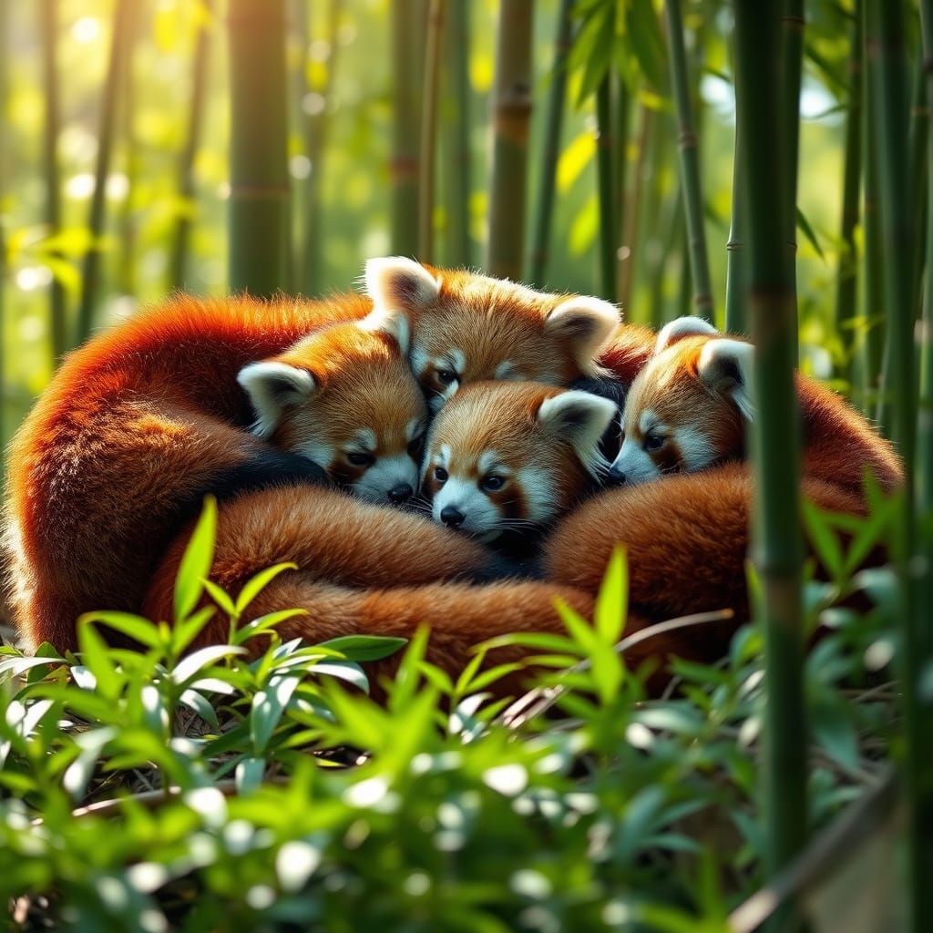 Red Panda Family in Bamboo Forest: Wildlife Photography