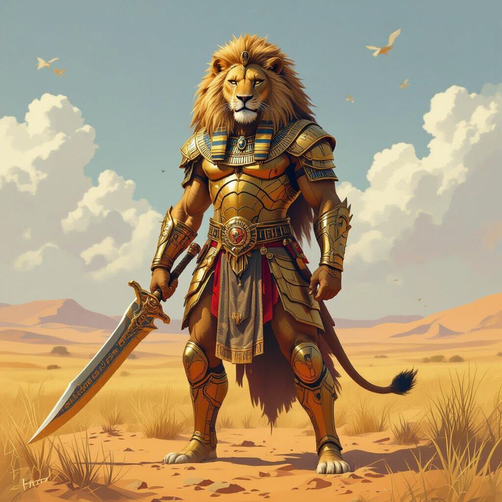 Lion Warrior with Khopesh on Serengeti Plains