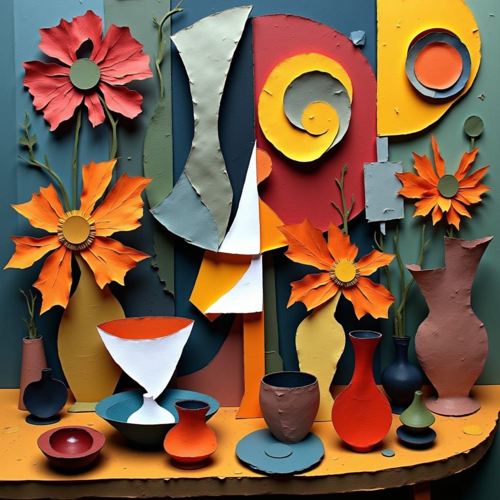 <lora:PAPERCUTS:1.0> Composition by Arshile Gorky, abstract ...