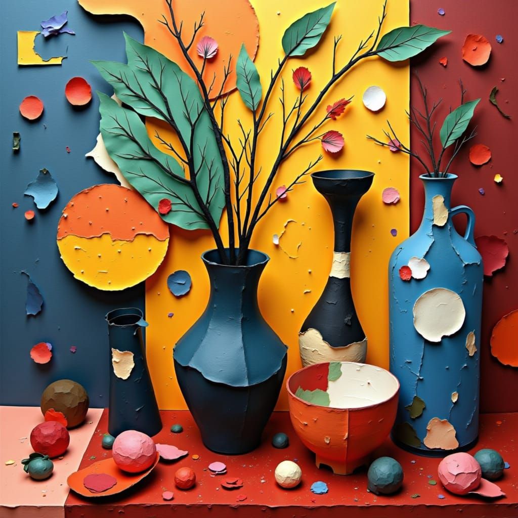 <lora:PAPERCUTS:1.0> Composition by Arshile Gorky, abstract ...