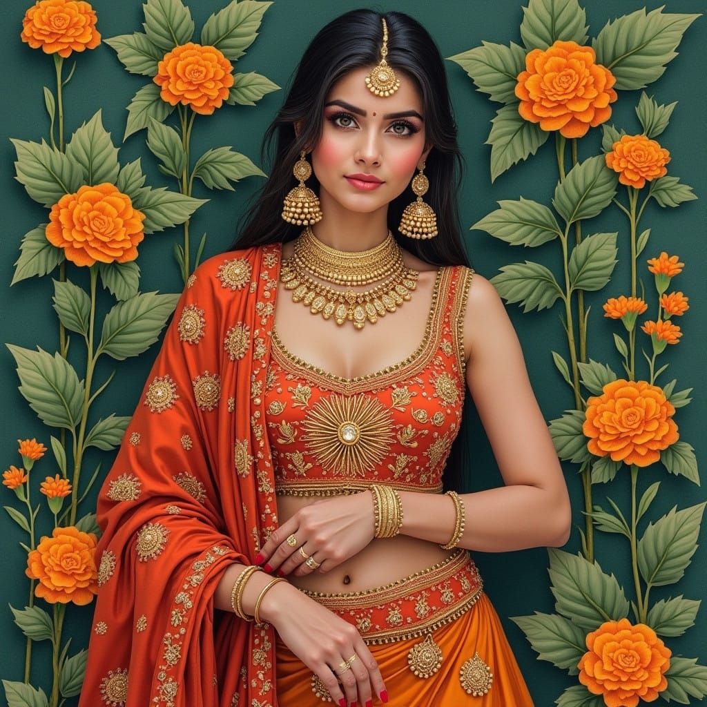 Indian Noblewoman in Traditional Attire, Inspired by Classic...