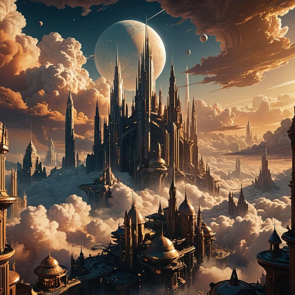 Majestic Sky City Above Venus Clouds
