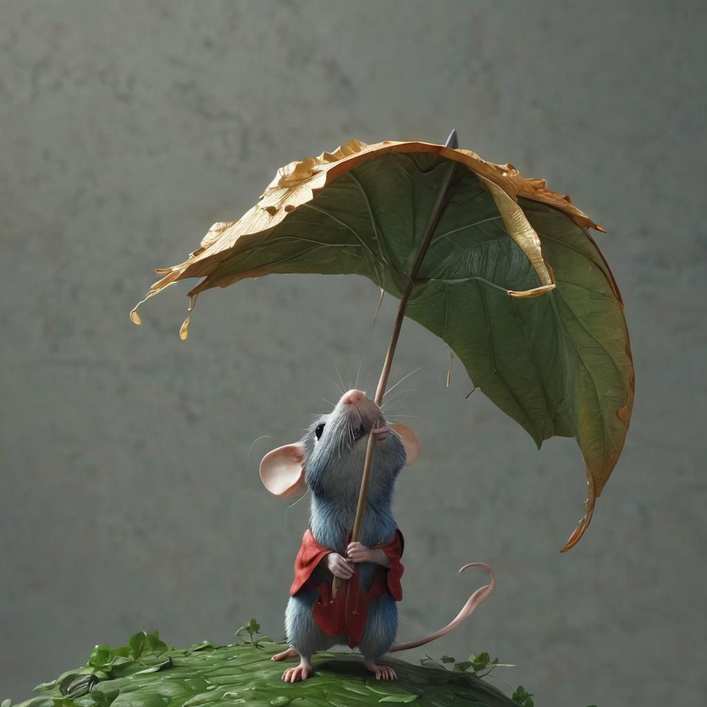 MSS Mouse Under Fantastical Leaf Umbrella in Deep Color