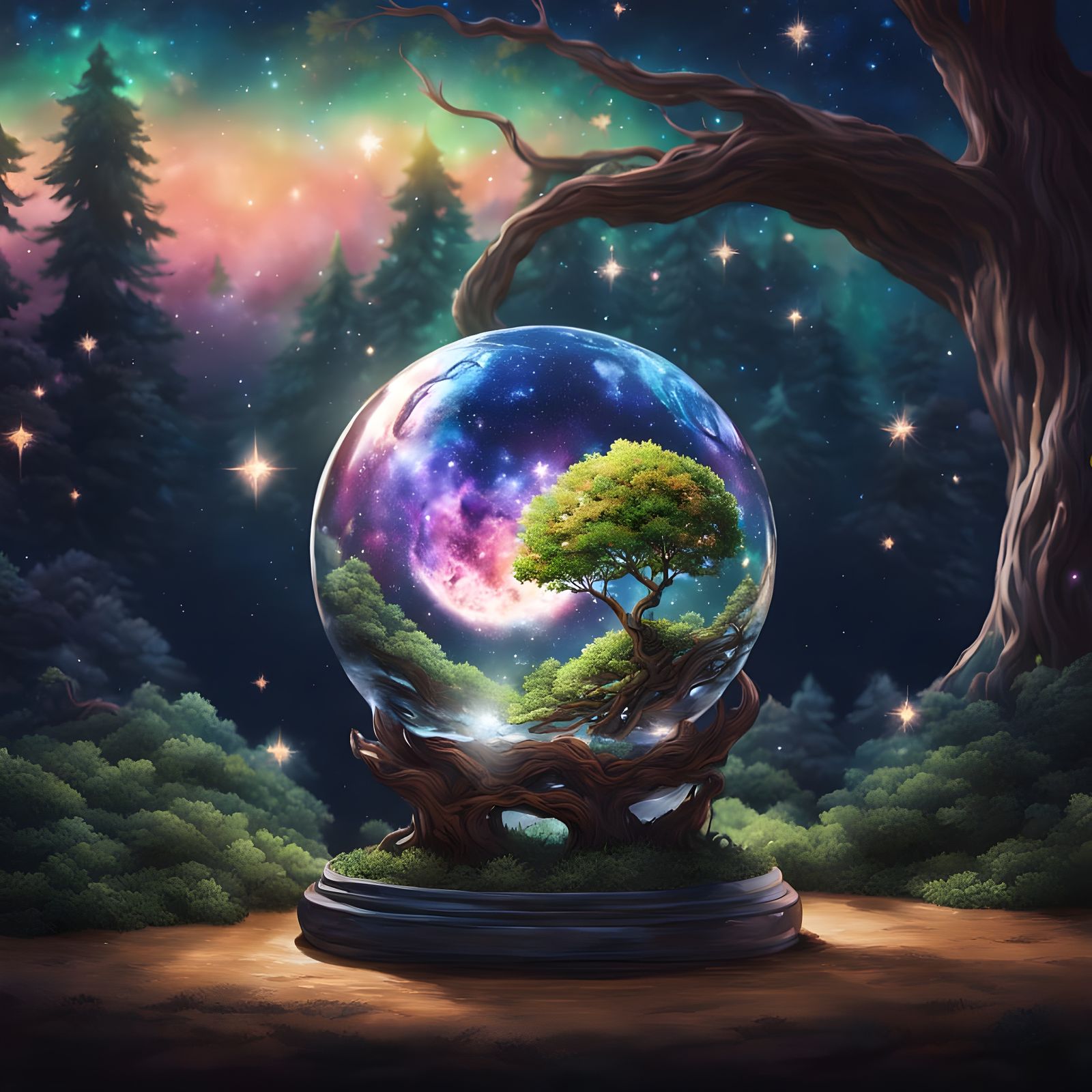 Galactic Tree in Vibrant Hyperrealism