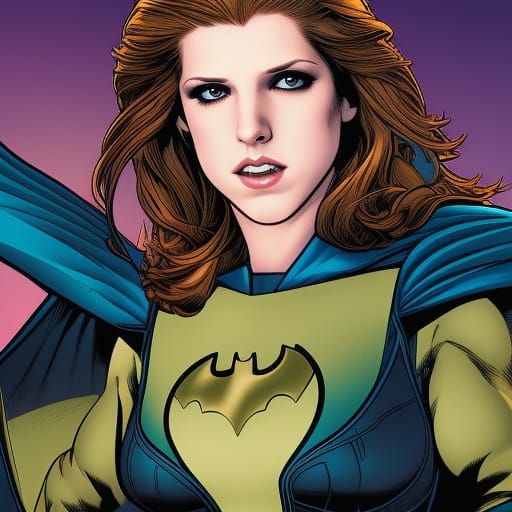 Anna Kendrick as Caped Crusader in Comic Book Art Style