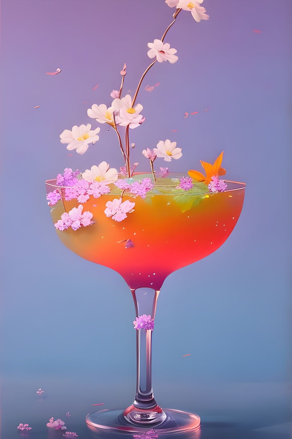 Icy Cocktail with Flowers: Digital Matte Painting