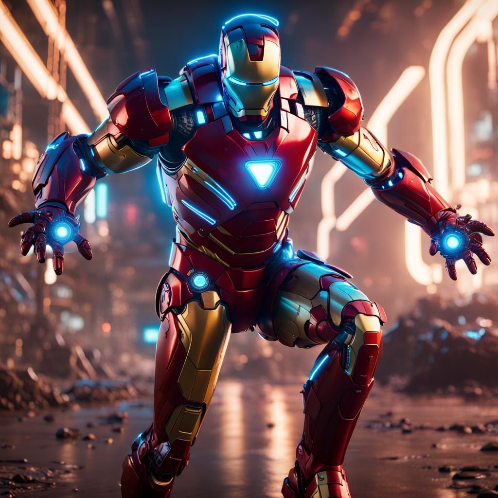 Neon Iron Man Detailed Matte Painting