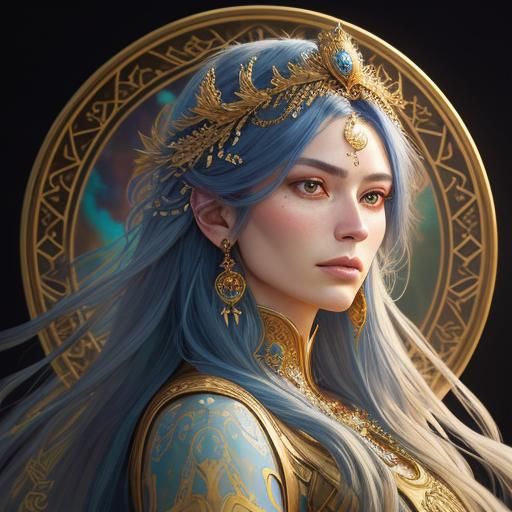 Fantasy Goddess Portrait with Golden Accents