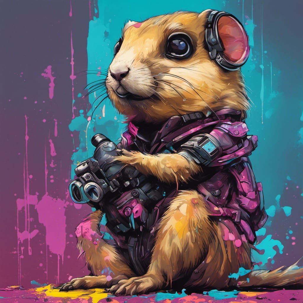 Cyberpunk Prairie Dog Graffiti Art