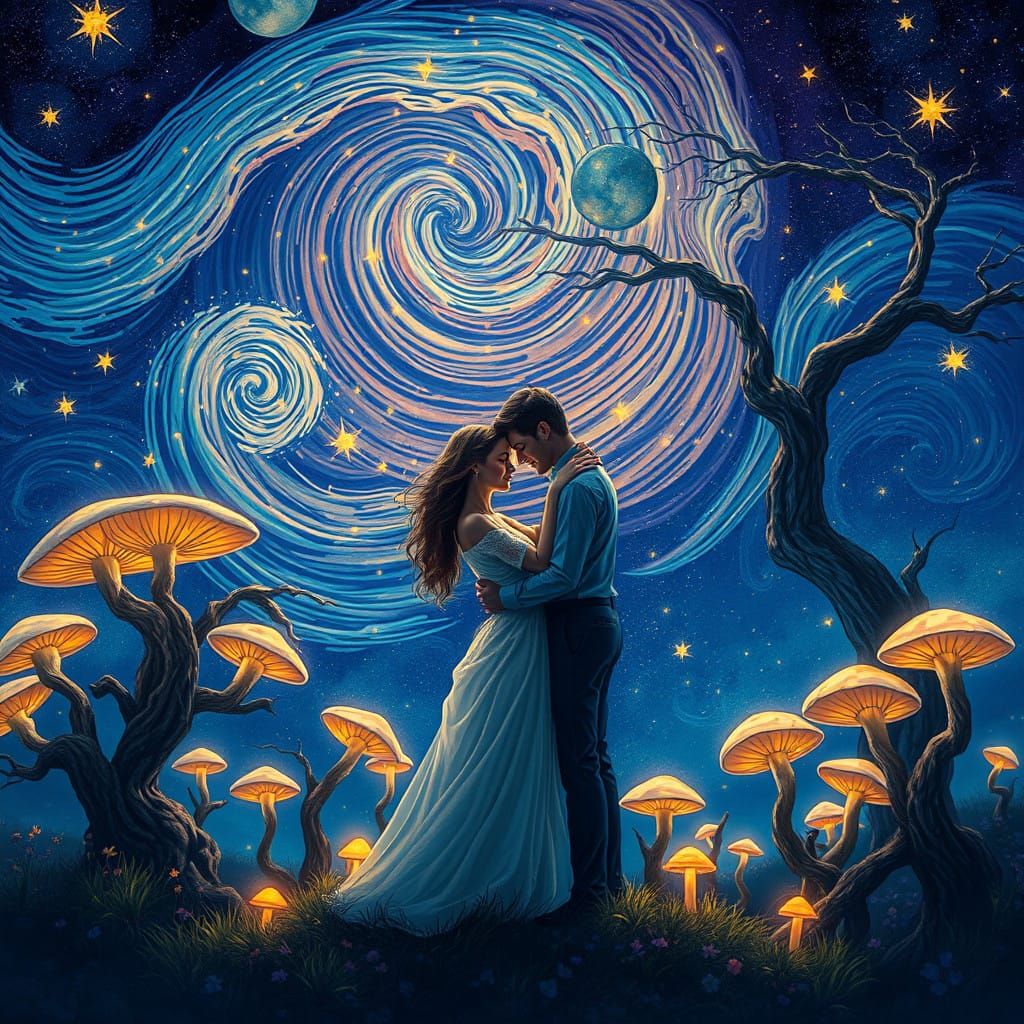Enchanted Couple Under Starry Night Sky
