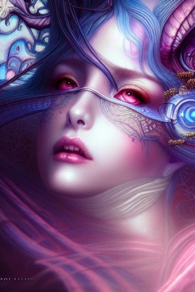 Ethereal Succubus Portrait in Vaporwave Style