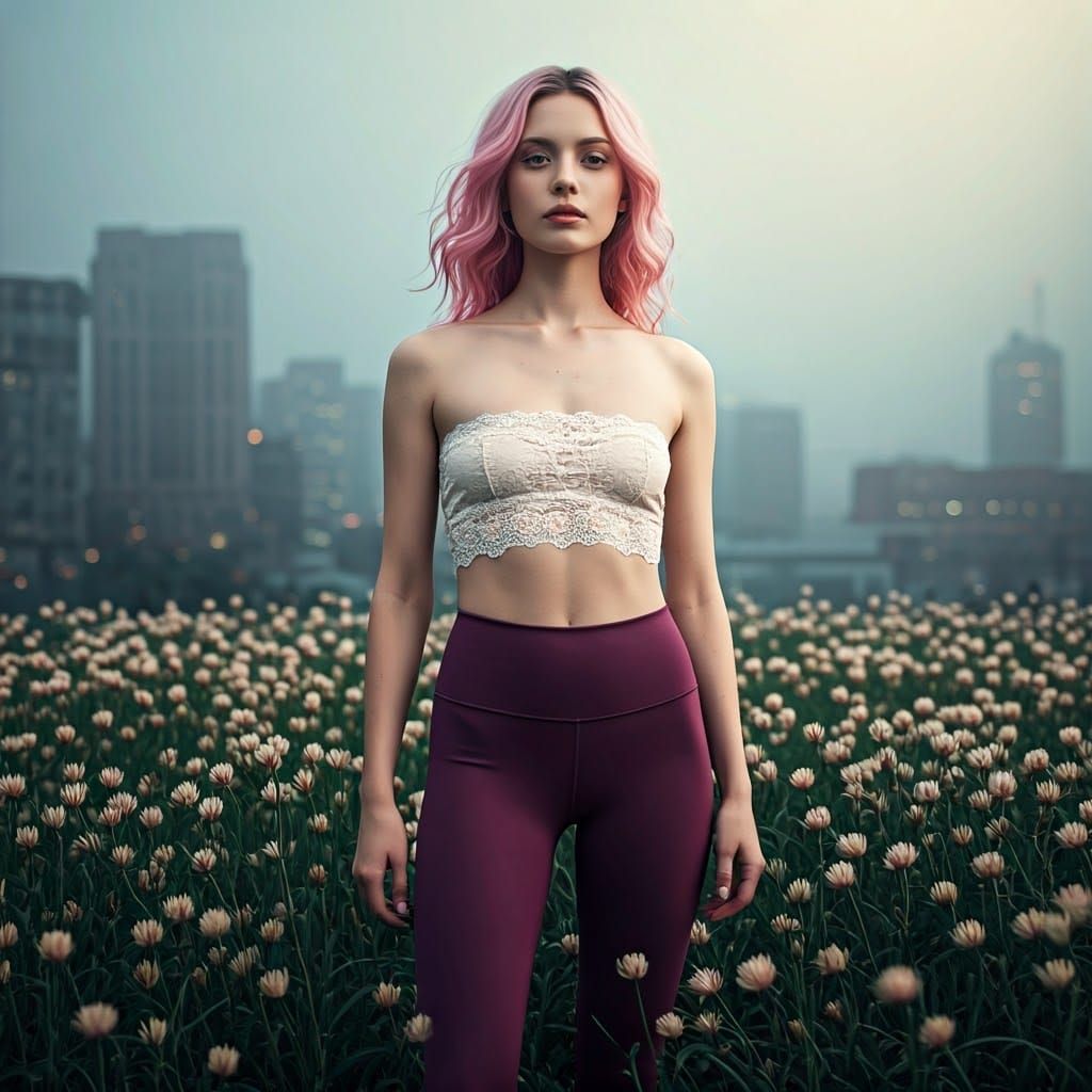 Ethereal Beauty: Model in Moonlit Cityscape