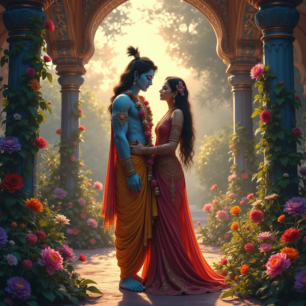 Krishna and Radha in Whimsical Indian Palace