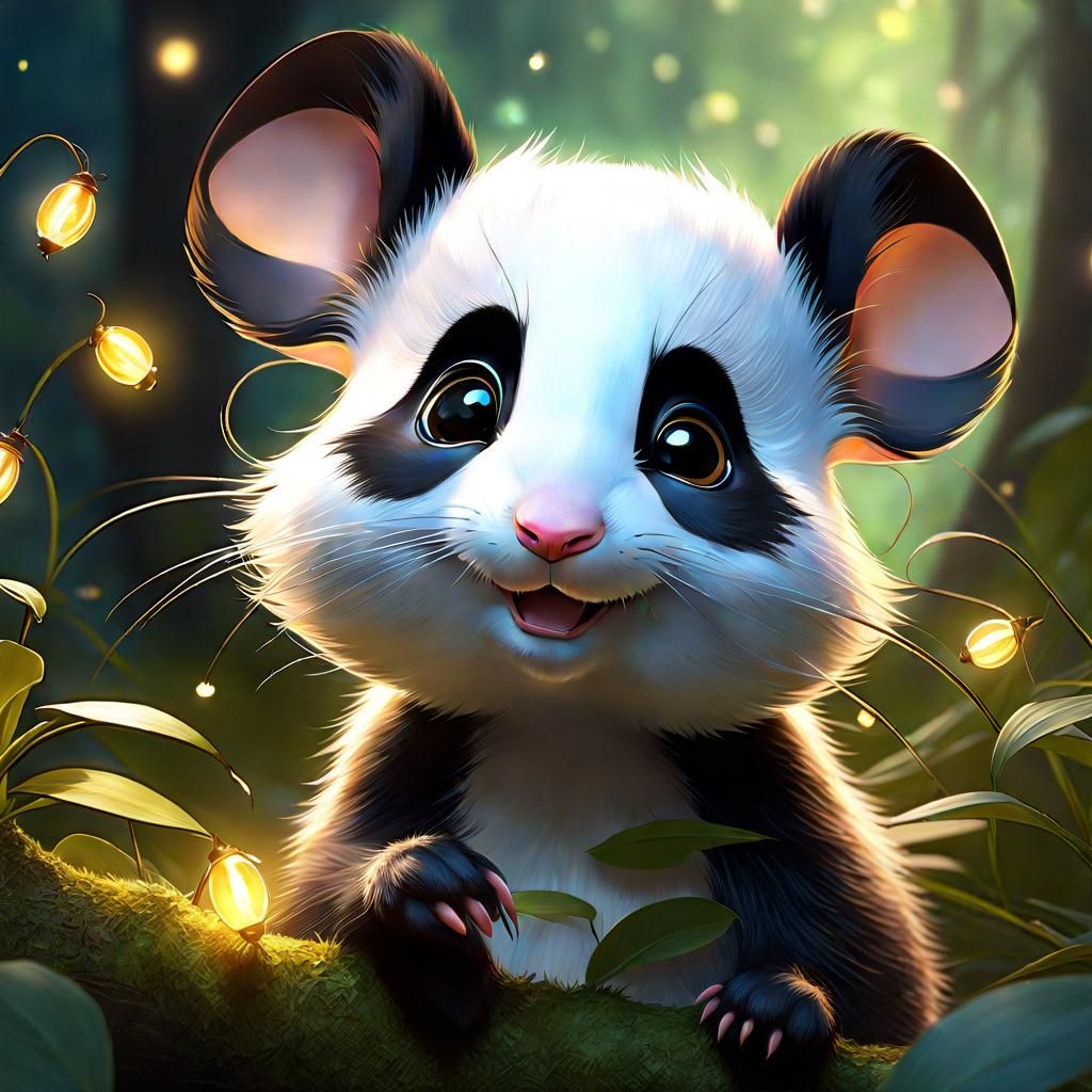 Adorable Panda-Mouse in Enchanted Forest, Digital Art