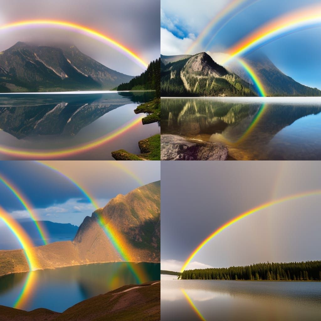 Double Rainbow Mirrored on Mountain Lake