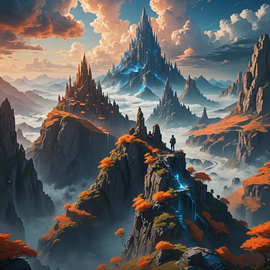 Ethereal Figure in Surreal Fantasy Landscape