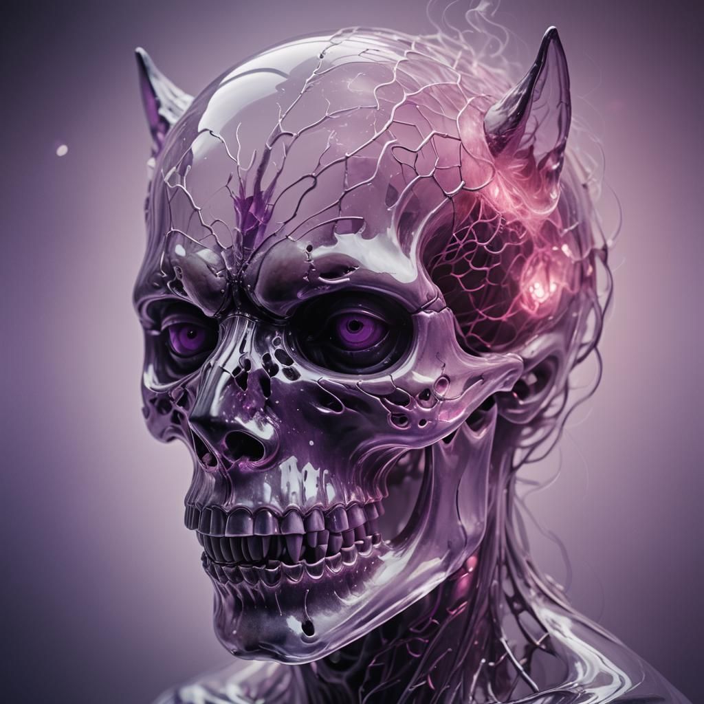 Glass Head with Wolf, Surreal Impasto Oil Painting