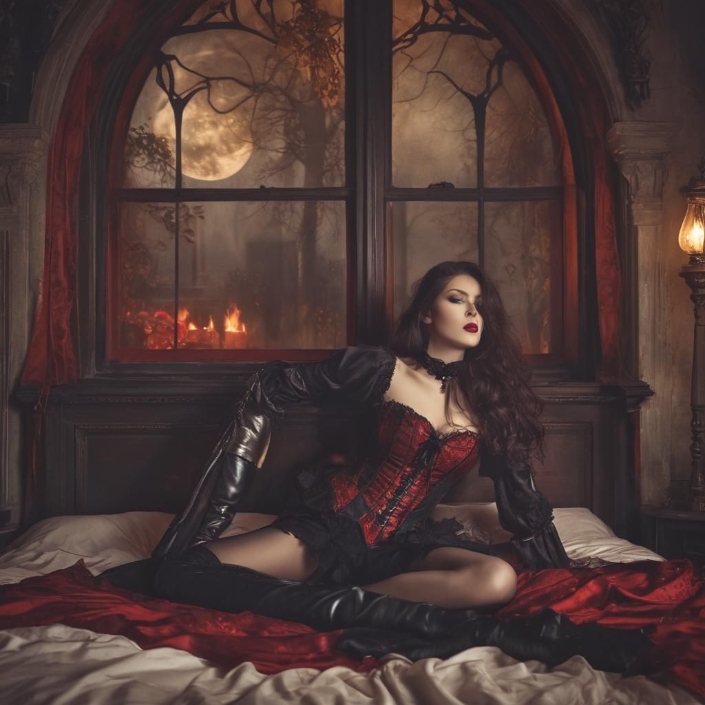 Gothic Vampire Scene in Ethereal Fantasy Style