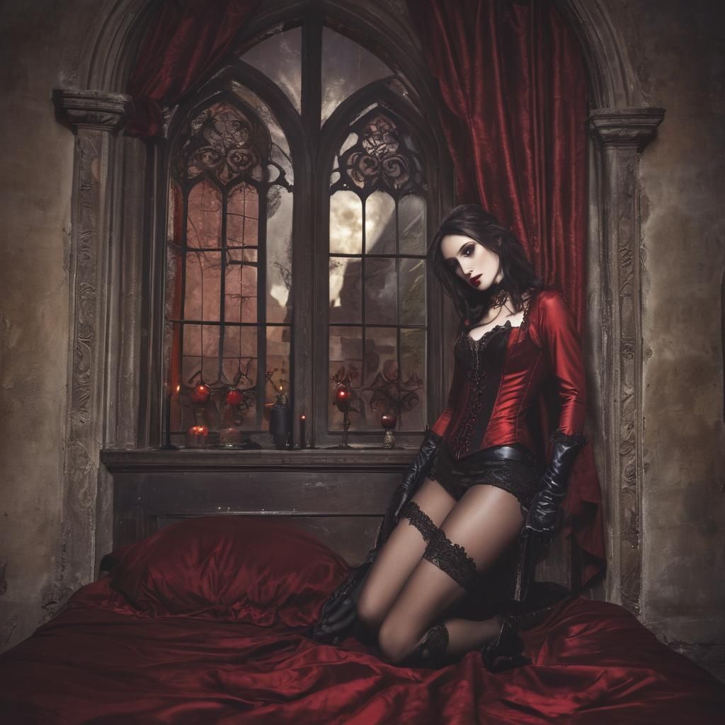 Sensual Vampire in Medieval Castle, Fantastical Realism