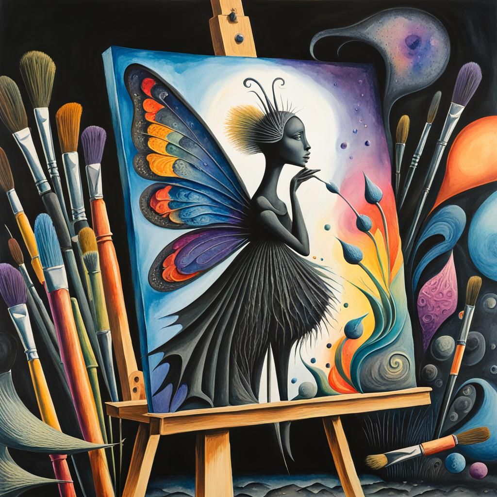 Surreal Easel Artwork with Dreamlike Brushstrokes