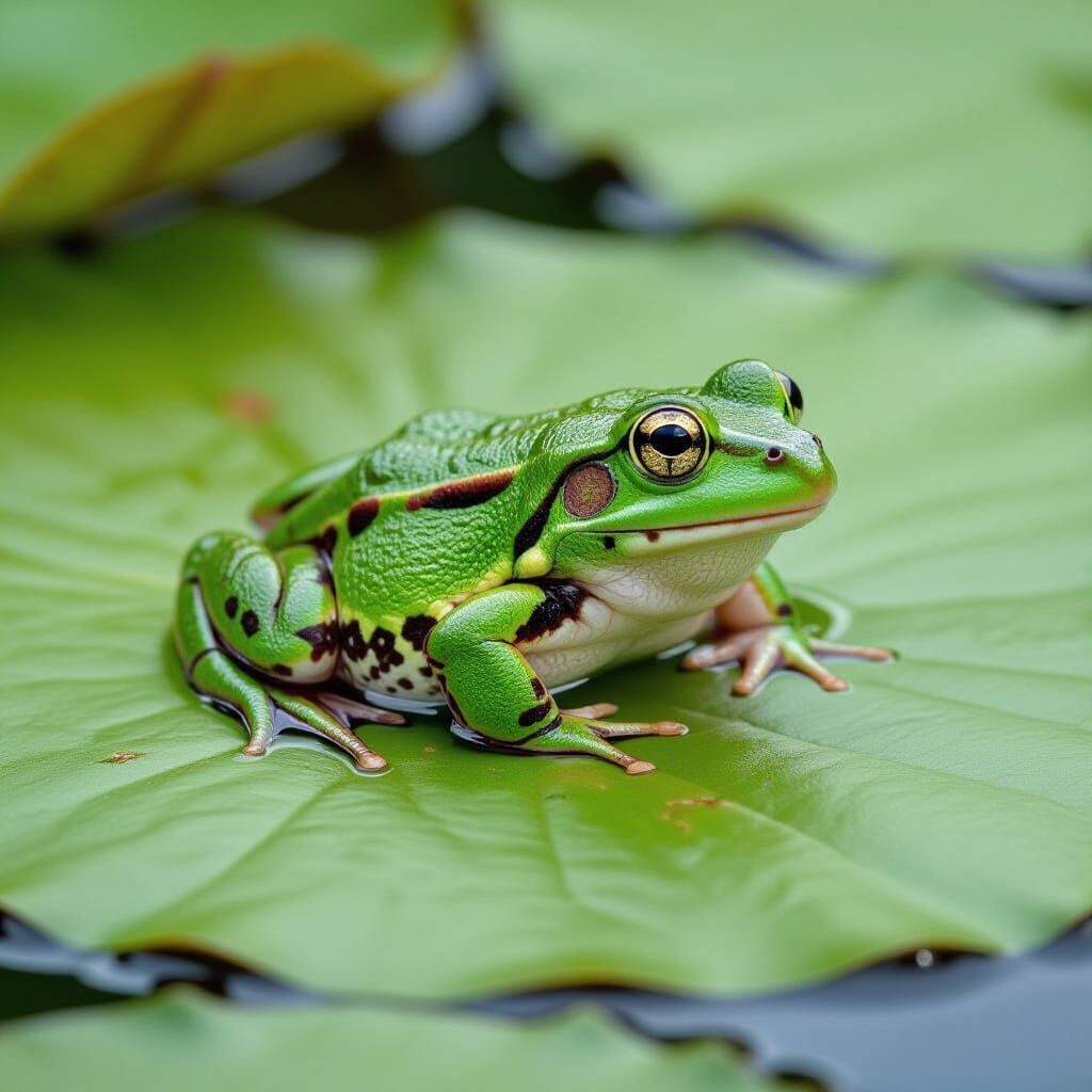 Green Frog on Lily Pad