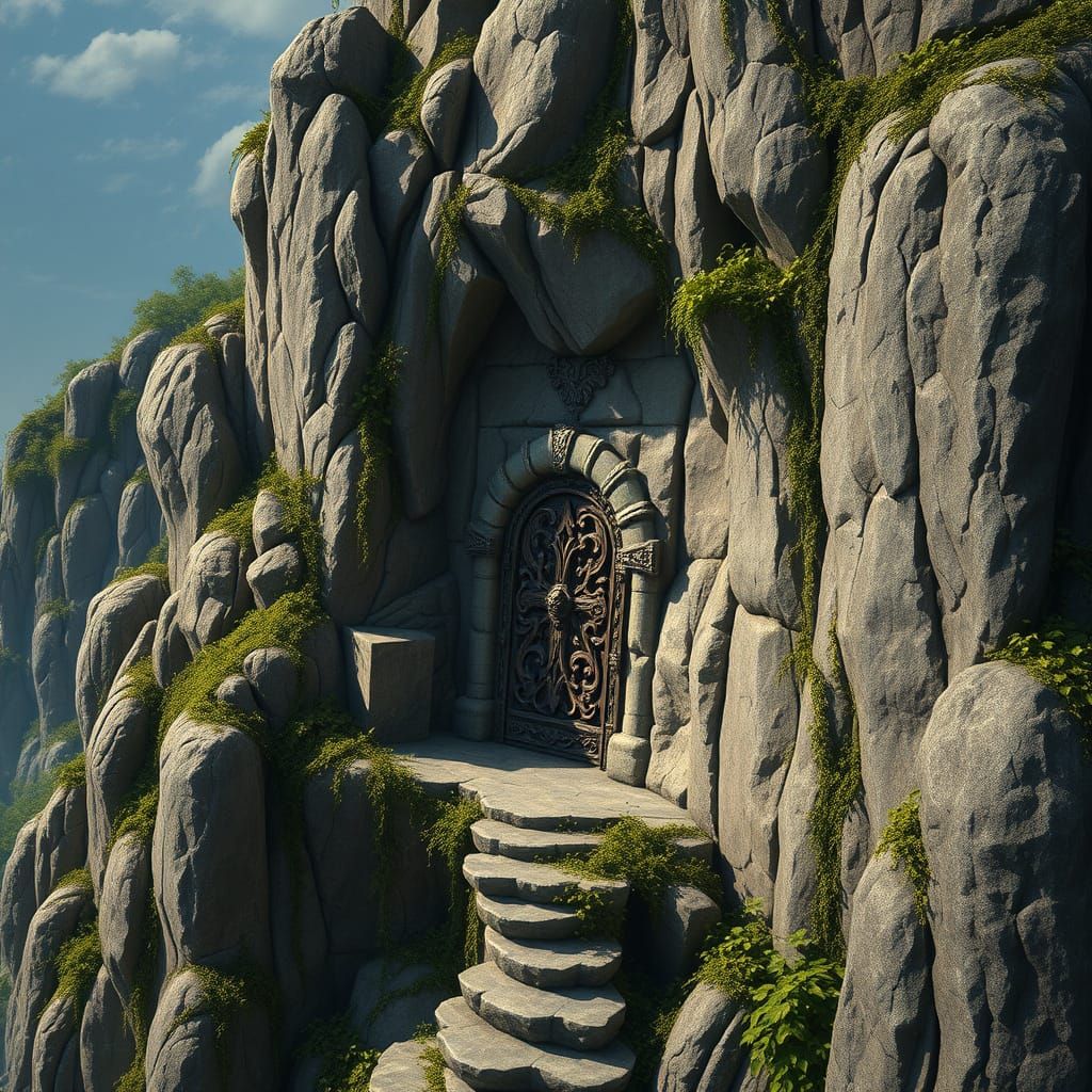 Ornate Dwarven Door on Cliffside