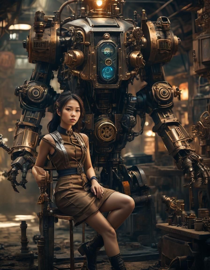 Steampunk Sci-Fi: Vietnamese Woman and Mech Suit