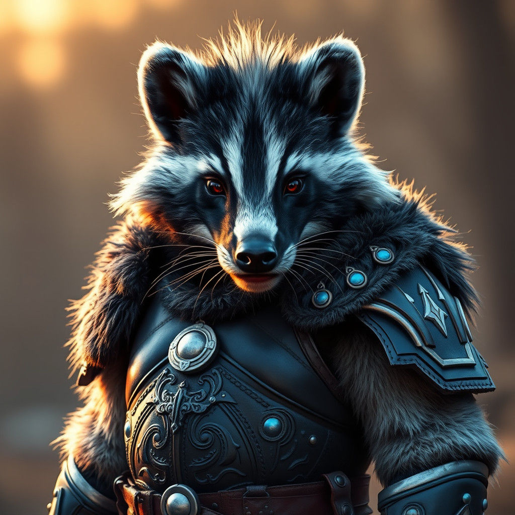 Hyperrealistic Viking-Skunk Hybrid in Detailed Armor