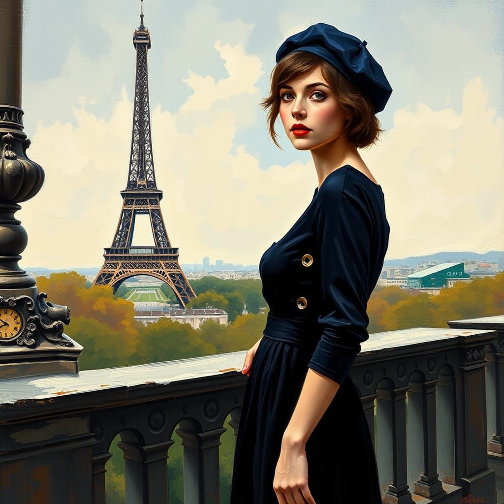 French Girl in Paris: A Neo-Impressionist Portrait
