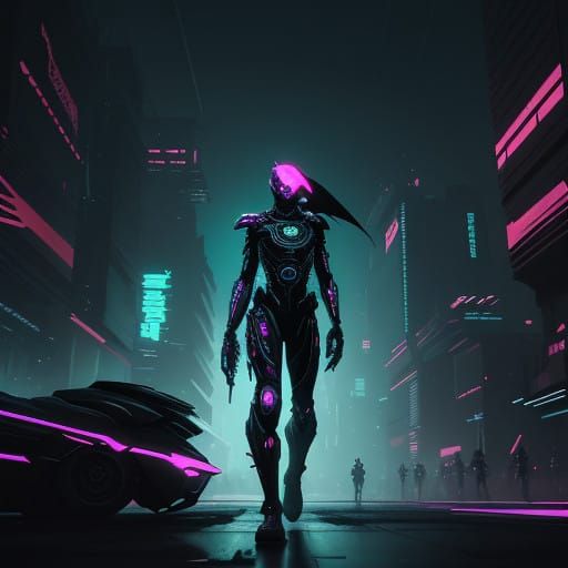 Cyberpunk Character in Neon-Lit Cityscape