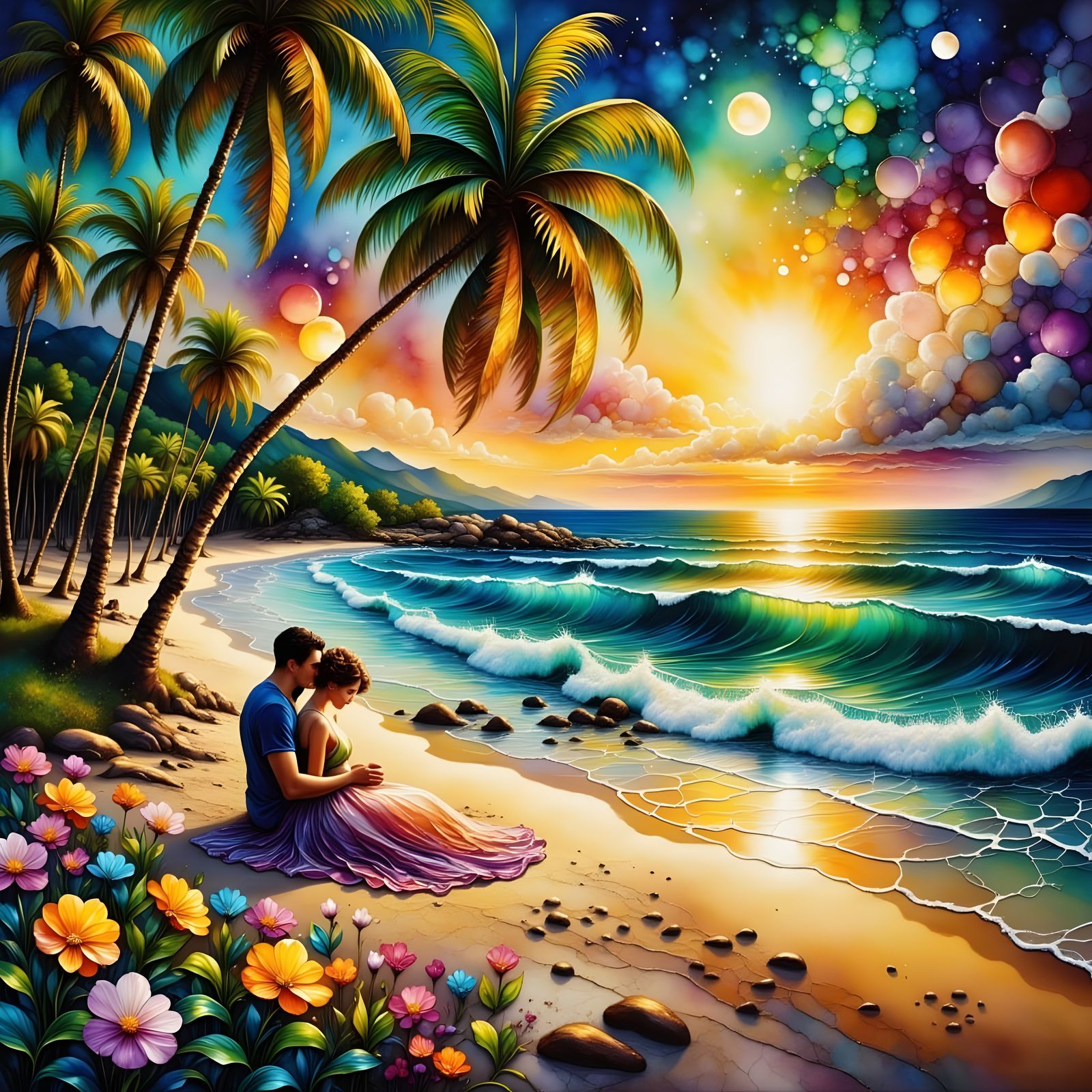 Dreamy Tropical Night in Impasto Style