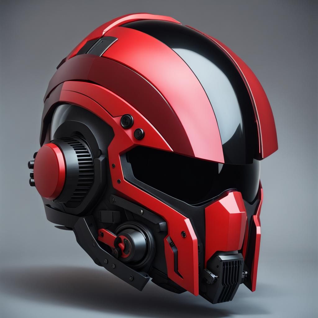 Sleek Cyberpunk Helmet in Red and Black