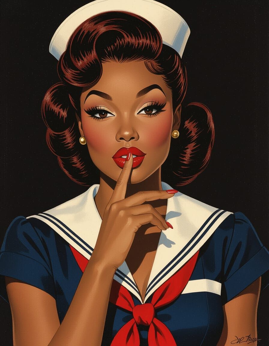 African American Pin-Up Girl in Vargas Style