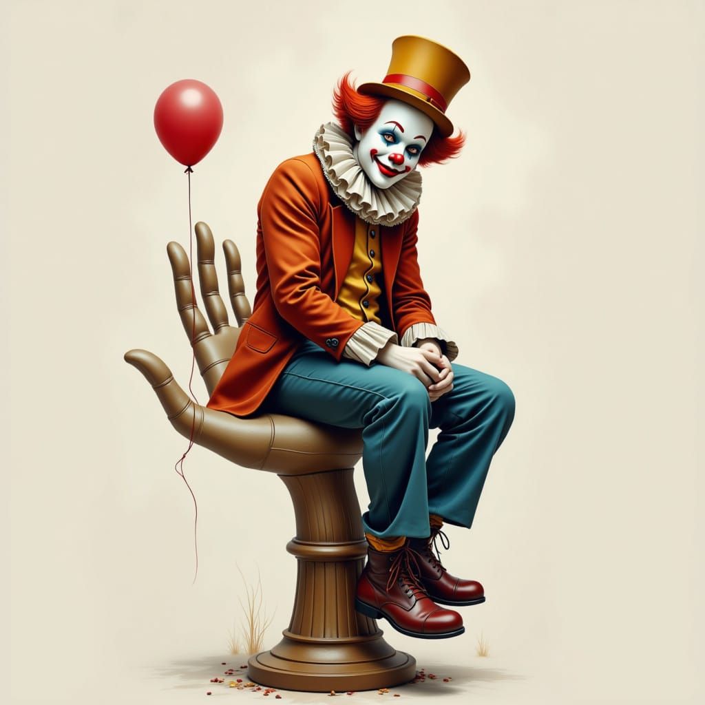 Clown Perched on Hand-Shaped Stool