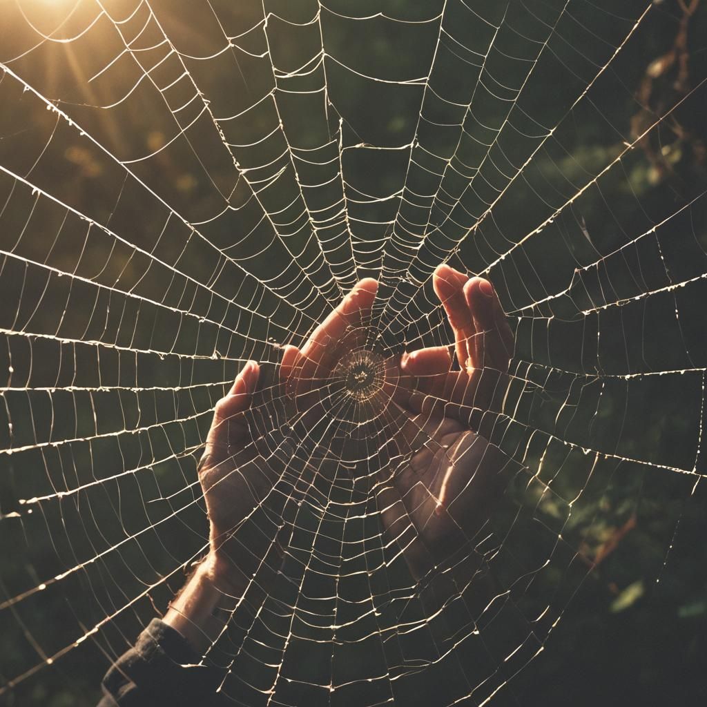 Hands Unweaving a Spiderweb in Cinematic Lighting