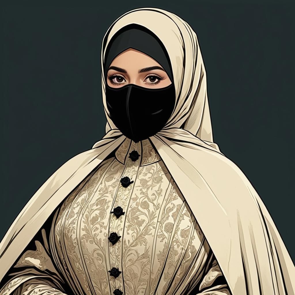 Victorian Hijabi Woman in Vintage Comic Style