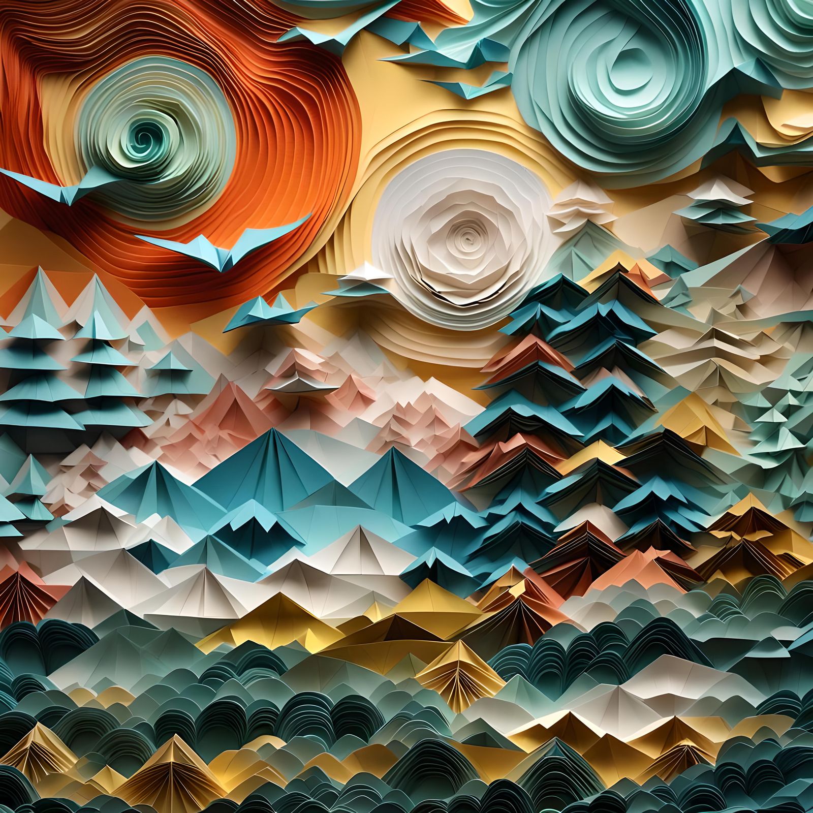 Origami Landscape in Paper-Craft Style