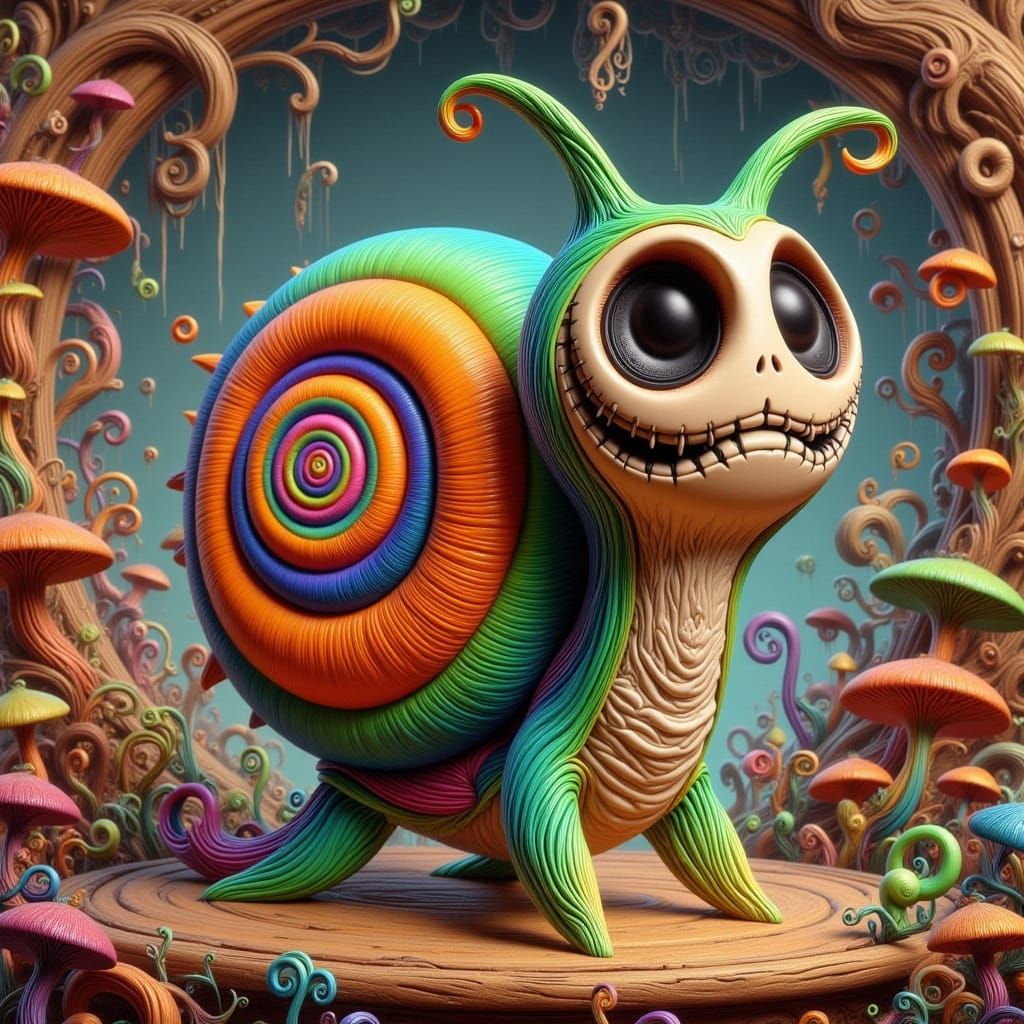 Whimsical Snail Portrait with Human-like Curiosity