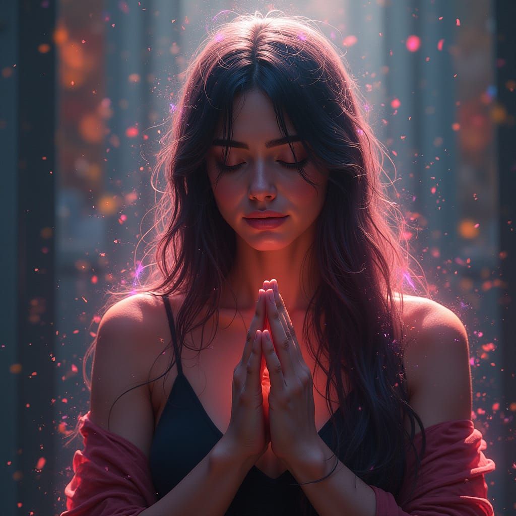 Surreal Girl in Ethereal Prayer, in a Dreamlike Artgerm Styl...