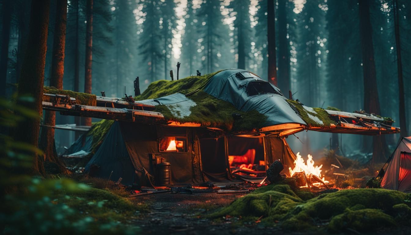 Wrecked Plane in Cyberpunk Forest