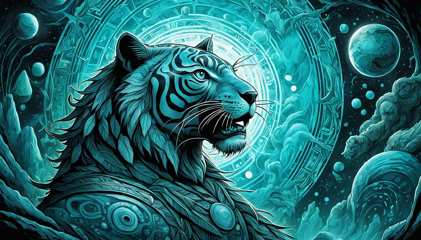 Native American Dream Walker with Cat Spirits in Comic Art