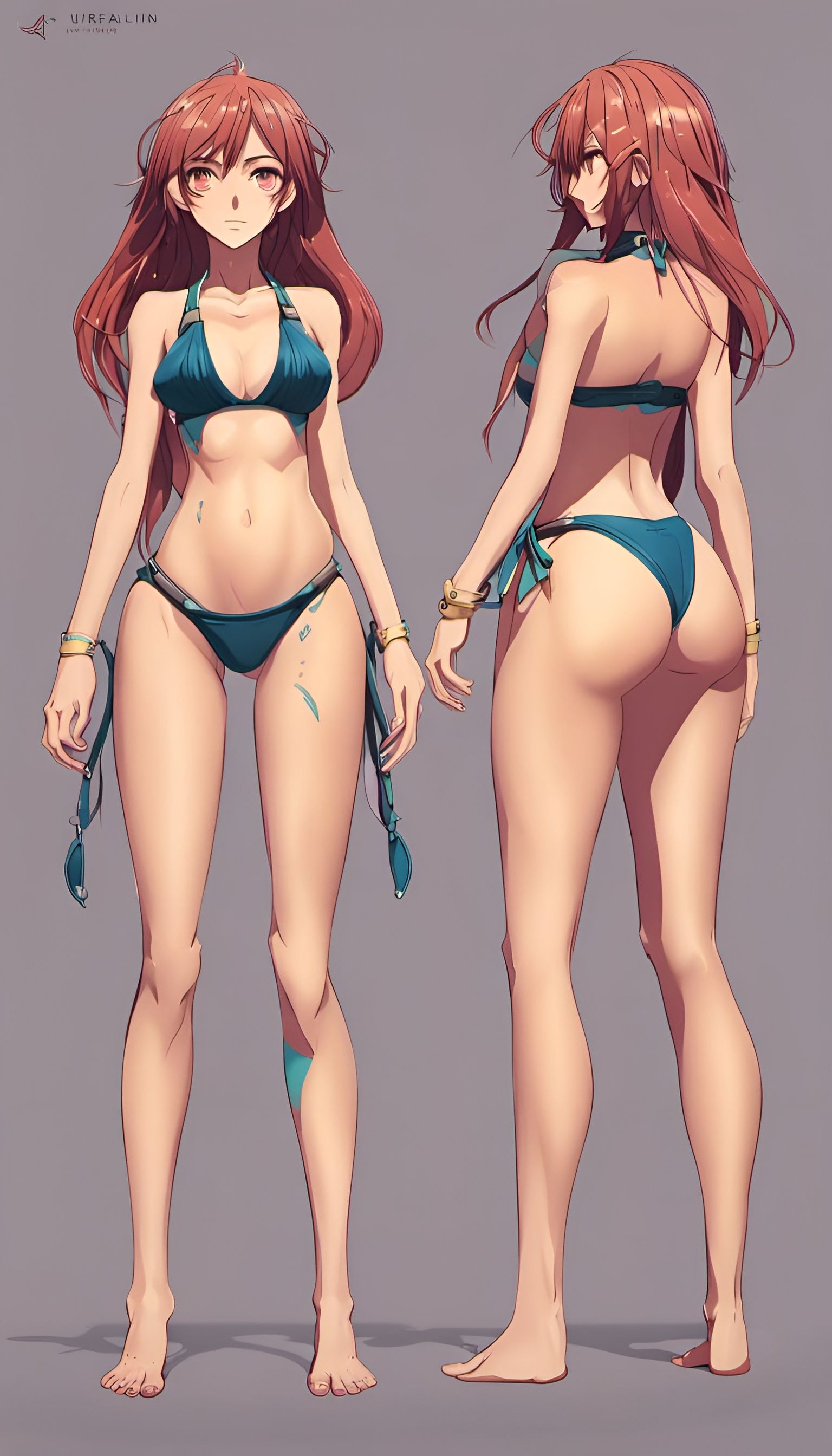 Anime Bikini Model Sheet: Detailed Digital Painting