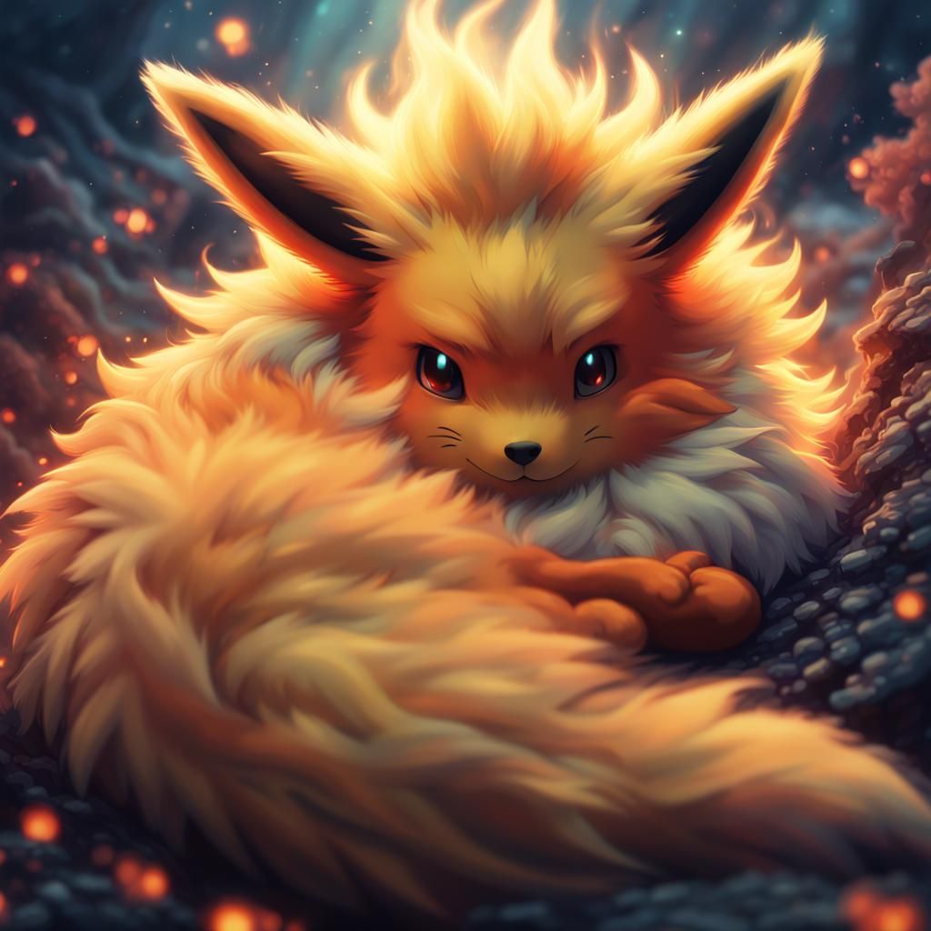Sleeping Flareon: A Fantasy Pokémon Portrait