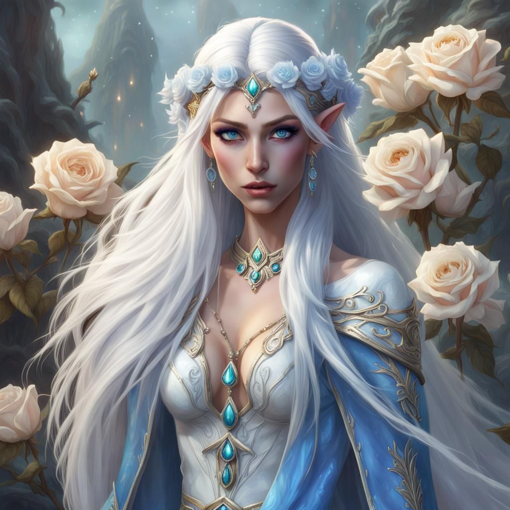 Beautiful Elf Princess with Blue Skin and White Hair
