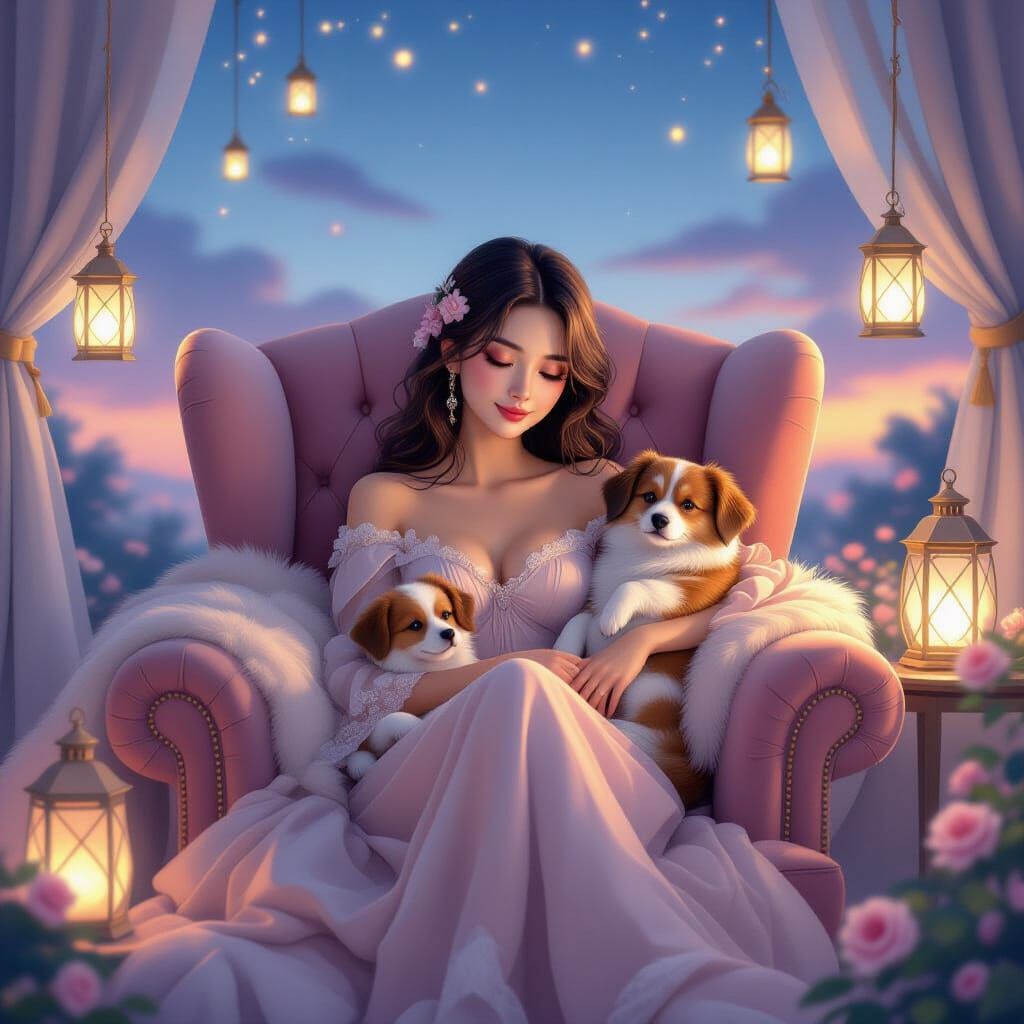 Enchanted Bedroom Sanctuary with Pastel Hues and Pets